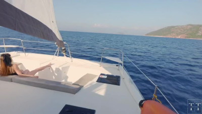Yacht outdoor fuck with two sexy skinny Redheads with facial