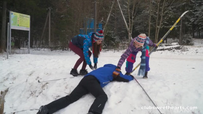 Dashing Slim Babes Entice an Injured Skier Into Breath-taking 3-some To Make Him Feel Better