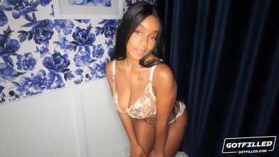 Amazing ebony beauty with big naturals takes care of big white cock