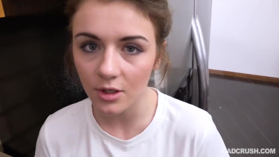 Two sweet teens suck stepdaddy's big cock till he cums pov