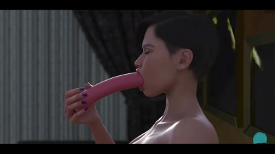 Hot milf with huge boobs sucks a huge dildo and seduces a teen guy. Walkthrough video