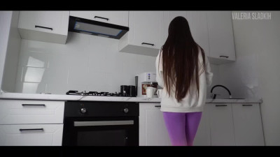 Valeria Sladkih got fucked hard by her neighbor on the kitchen counter