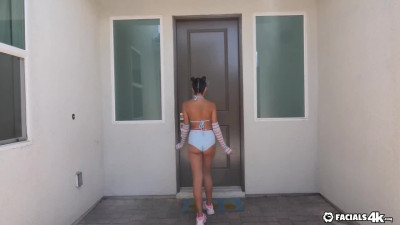 Pretty Slim Slut Pleases a Birthday-man & His Stepson With 3-some, Getting a Big Facial In the end