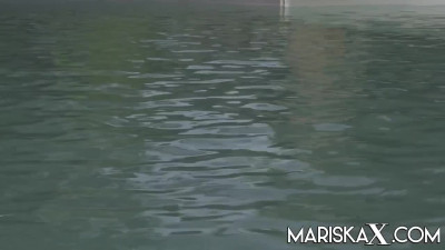 Threesome outdoor fuck with two inked hot MILFs  near the pool