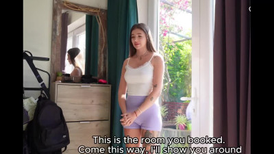 Teen brunette paid landlord with her mouth and ate cum