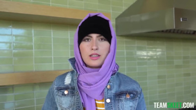 Slim arab teen works his cock in her hijab pov