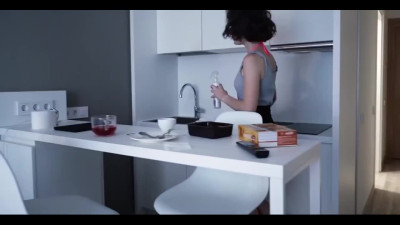 Slim teen cleans room naked and gives a blowjob pov