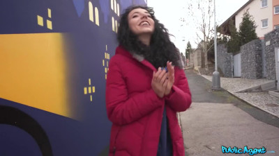 Curly-haired babe took money from a stranger and fucked around with that slut in public.