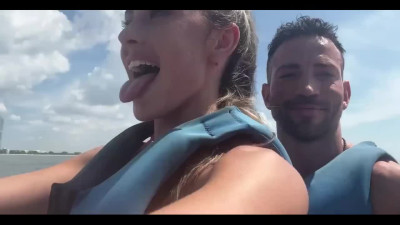 Horny blondie riding a big cock while driving jetski pov