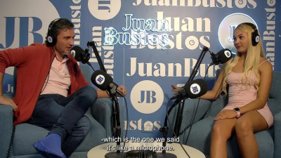 Skinny blonde went on a podcast and got all wet