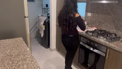 Lusty Latina Cutie Eats the Juicy Bald Pussy Of Her Curvy Babysitter In the Kitchen
