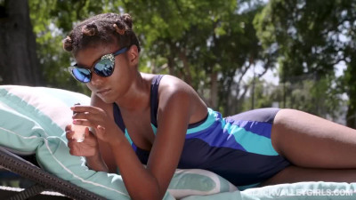 Fucks slim ebony outside and covers her face in cum