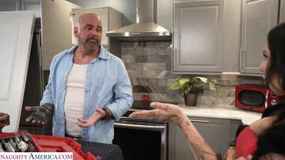 Stepdad can't say no to nympho stepdaughter showing her huge tits and bare ass