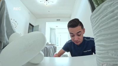 Slim blonde got caught masturbating and fucked her stepbro for his silence