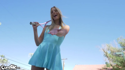 Blonde babygirl is having lovely time with her boyfriend after tennis session
