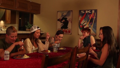 Dykes sneak out the party for some fun with strap-on