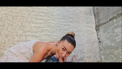 Skinny girl rides on dick not sparing ass hole and gets creampie in public