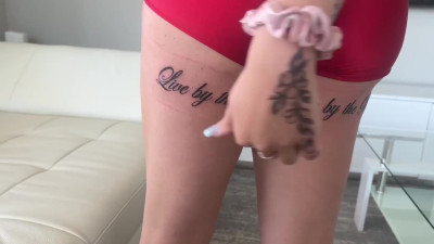 Frisky Curvy Tattooed PAWG Works With Her Feet To Excite Her Step-bro & Enjoy His Boner