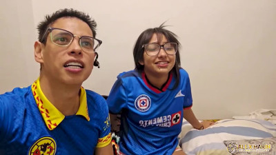 Adorable petite latina babe wearing glasses and t shirt gets fucked by her skinny boyfriend