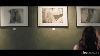 handsome dude has passionate and sensual sex with vivid slim brunette in the art gallery