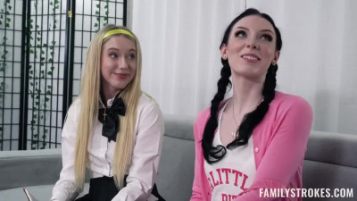 Two adorable babes in uniform are getting special treat in a nice threesome