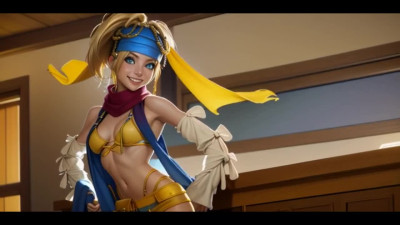 AI-generated Sexy Fit Blonde Rikku (Final Fantasy X) Shows Off Her Sexy Body & Gets Facialized