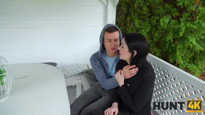 To Earn Money, a Sexy Slim Busty Brunette Lets a Stranger Fuck Her Like a Slut In Front Of Her BF