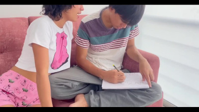 Cutest Latina poses naked to her stepbrother with drawing classes