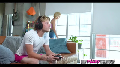 Tiny Small-titted Blonde Cutie Tempts Her Step-bro To Fuck Her Instead Of Playing His Video-games
