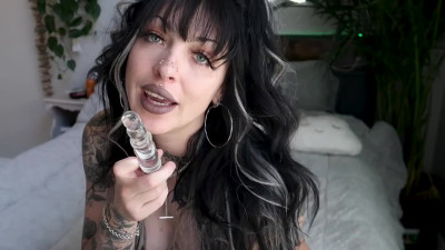 Inked busty goth girl masturbates solo