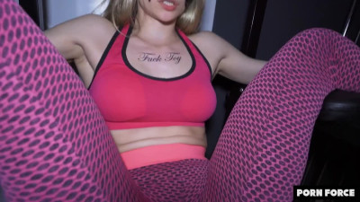 Skinny blonde is getting her leggins tore and pussy fucked by a big cock