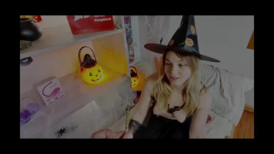 The blonde Halloween witch has no broom to ride except for a hard cock