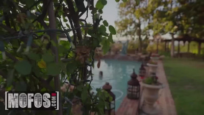 Sexy Slim Blonde Hottie Karla Kush Tempts a Gardener To Please Her With His BBC Right By the Pool