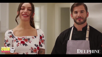 Brunette teen April Olsen's cooking show ends up in a hot threesome