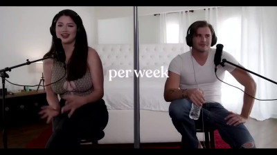 A beautiful couple has sensual and passionate sex in bed after the interview