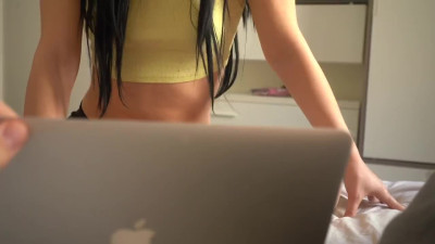 My Slim Brunette Classmate Came To Help Me With My Laptop Work But Ended Up Sucking & Riding My Boner