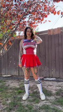 Buxom Milf Cheerleader sensually plays with her perfect bush - Solo