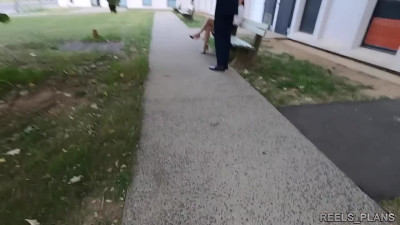 Spanish slut sucks two black dicks in public and got spitroasted by them later