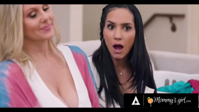 Two bored MILFs Tia Cyrus and Julia Ann are playing with each other pussies while their husbands are at work