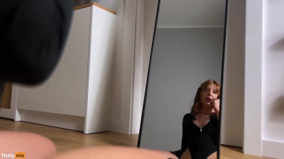 Sexy Slim Busty Redhead in Sneakers Gets Deepthroated & Fucked Hard By the Mirror