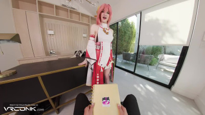 Small tits cosplayer gets laid dressed as Yae Miko