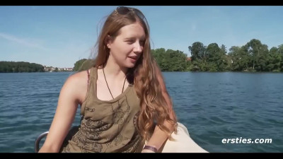 Cute brunette Alba is feeling her sweet pussy outdoors in public