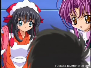 Insatiable owner is passionately having fun with her cute maids in classic hentai.