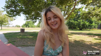 Teen blonde Nicole Nichols getting her shaved pussy creampied in POV