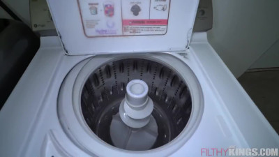Alex Harper gets pounded on the washing machine and cum on her ass POV