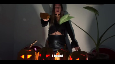 Naughty brunette is getting roughly fucked by the Halloween spirit