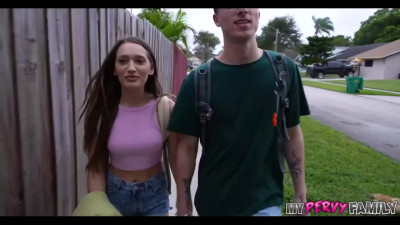 Slim Small-titted Brunette Babe Checks the Size Of her Step-bro's Cock & Finds It Perfect