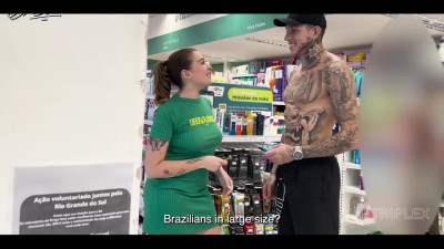 Brazilian babe with a shapely ass gets fucked by an inked-up stud