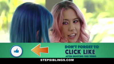 Two playful chicks are sucking and riding stepbro's hard boner