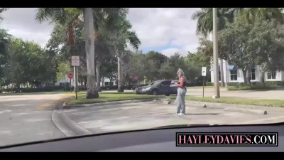 Blonde hottie Hayley enjoys fucking on a public road